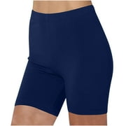 TrendVibe365 Womens Bike Shorts Solid Color Stretchy Biker Shorts Leggings High Waisted Butt Lifting Gym Shorts Athletic Shorts Knee Length Casual Slim Trousers Pants Blue M(US=6)
